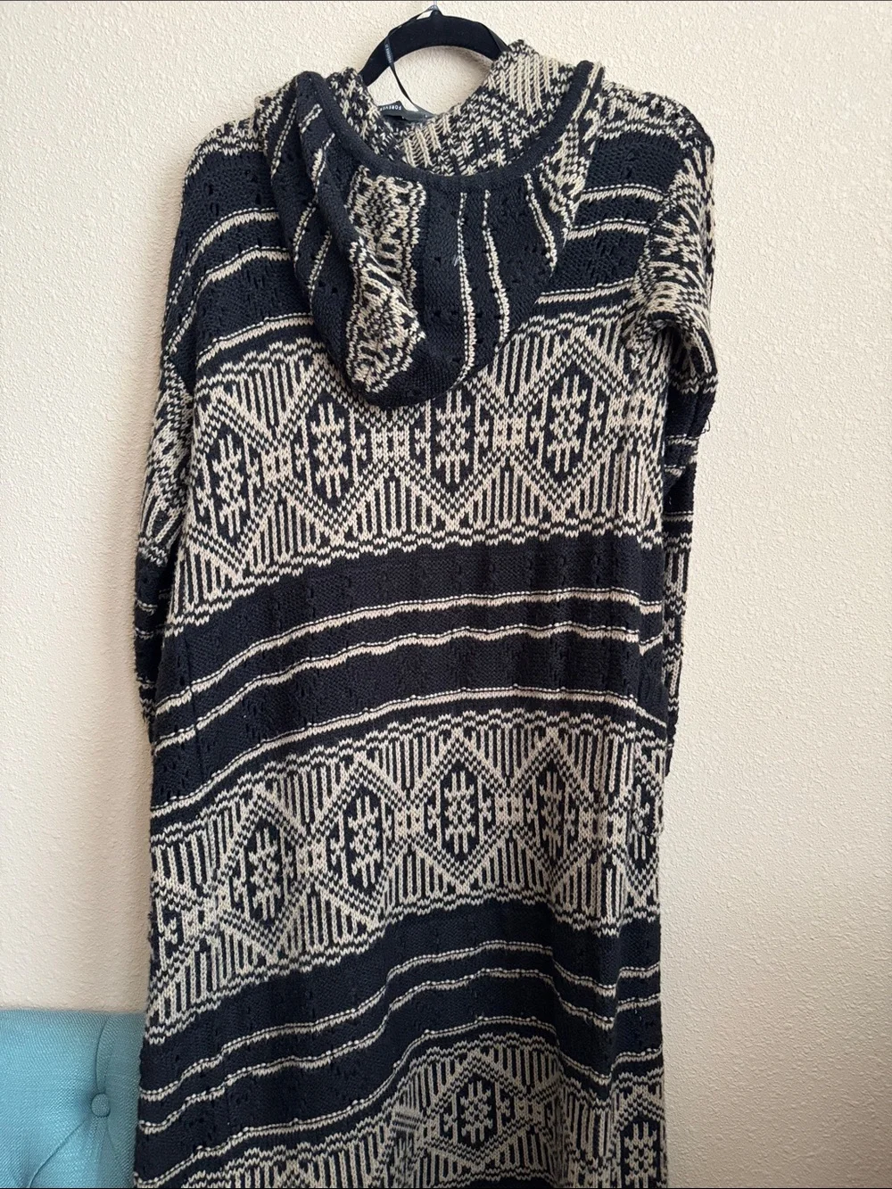 Hooded Aztec Knit Duster Cardigan